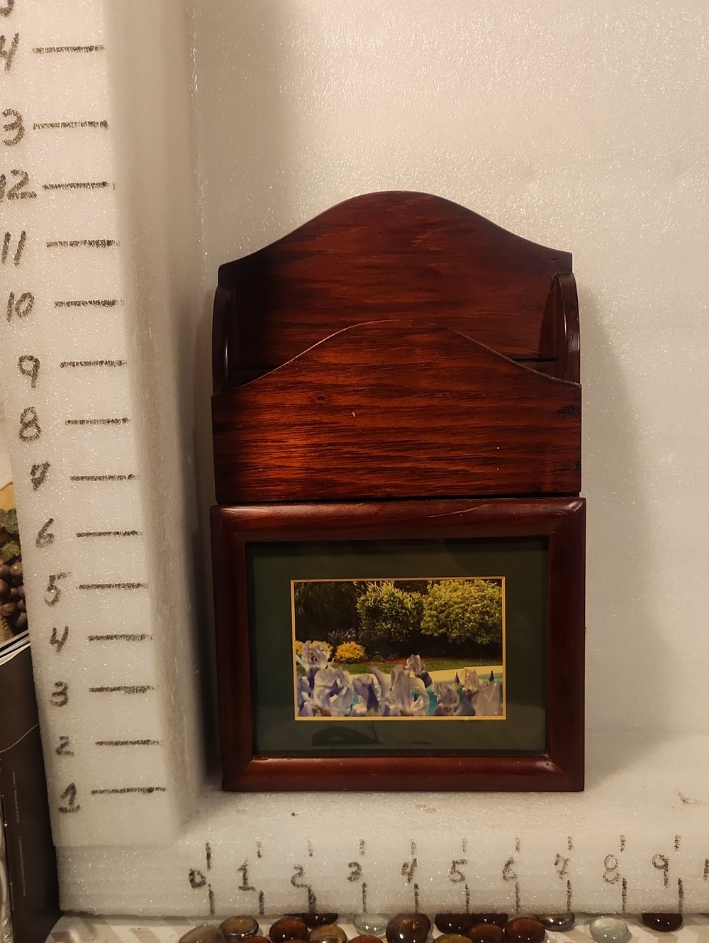 Vintage Wooden Wall Mail Holder with Green-Trim Photo Frame